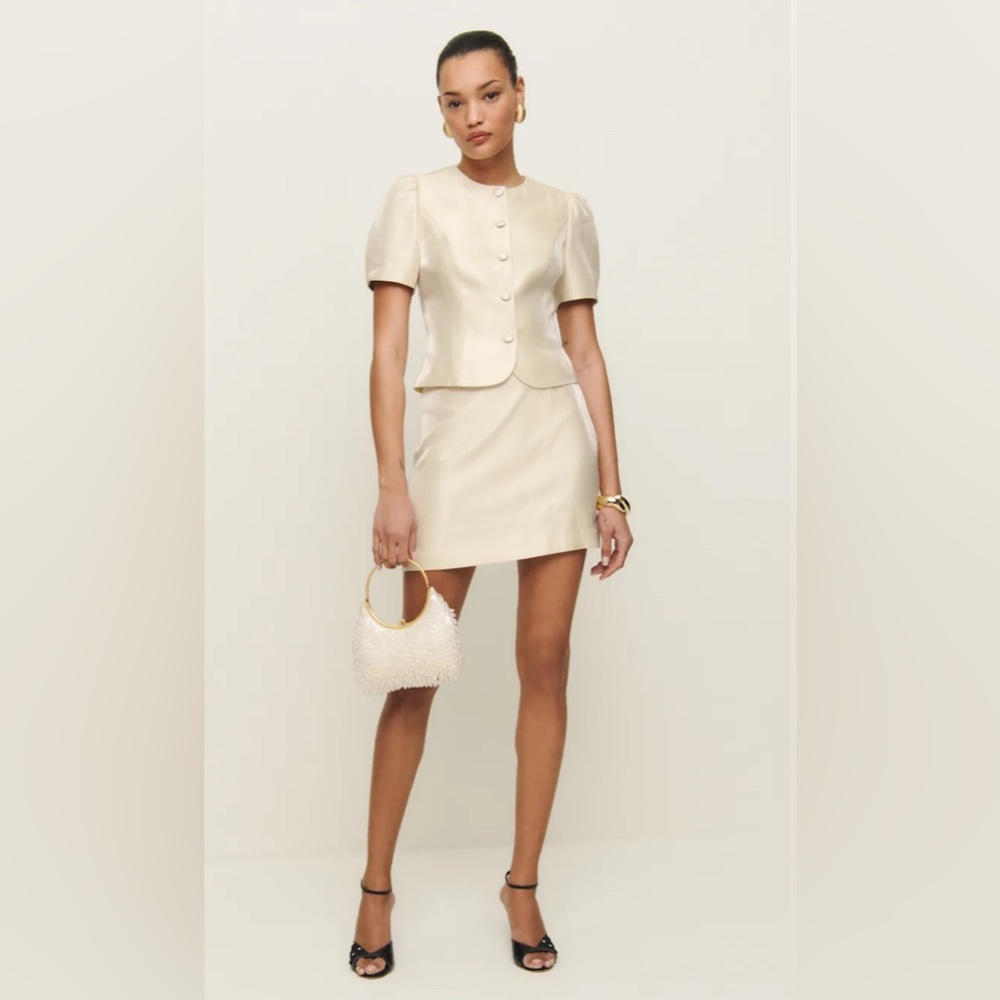 NEW Reformation Mika Two Pieces Satin Cream Set